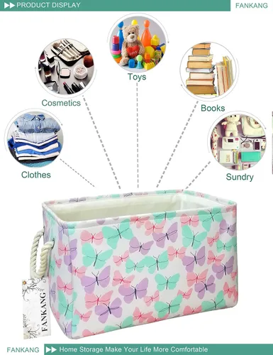 Vista 3 de Cesta rectangular de tela con estampado de dinosaurios para almacenamiento de guardería, cesta de almacenamiento, bolsa de libros, cestas de regalo