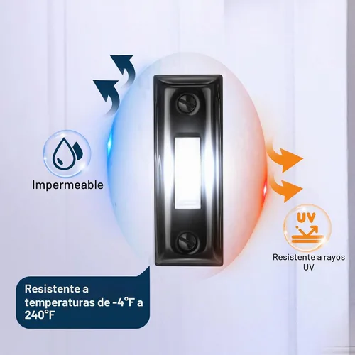 Vista 4 de Dreyoo - Timbre de metal con botón pulsador, timbre LED con cable, luz negra y blanca