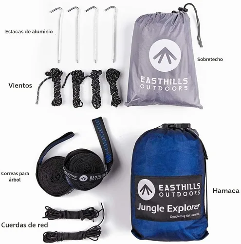 Vista 3 de Easthills Outdoors Jungle Explorer - Hamaca doble para acampar de 118 x 79 pulgadas, ligera, antidesgarros, nailon para 2 personas, con red