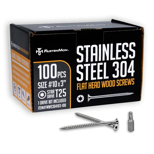 Vista 11 de #10x2 Tornillos de acero inoxidable para cubierta, grado 304, 100 piezas, broca T25 Star Drive, ideal para proyectos de madera al aire libre
