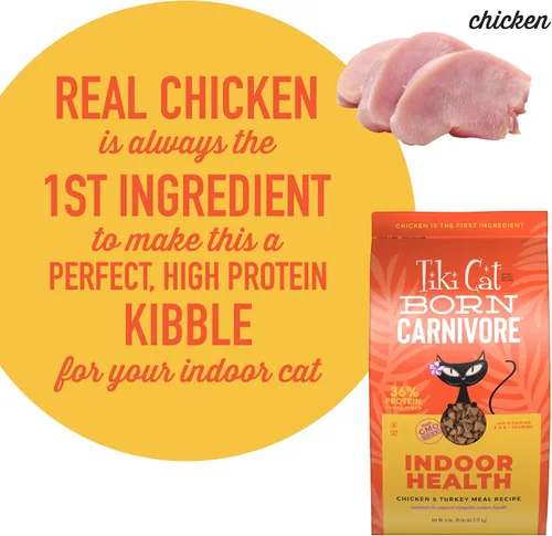 Vista 6 de Tiki Cat Born Carnivore Indoor Health, harina de pollo y pavo, bolsa de 6