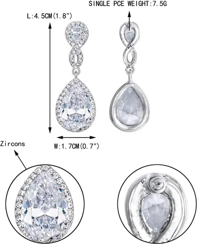 Vista 6 de EVER FAITH Aretes de boda de circonita cúbica para mujeres, novias, piedra natal de cristal austriaco, boda, 8 formas infinitas, aretes colgantes