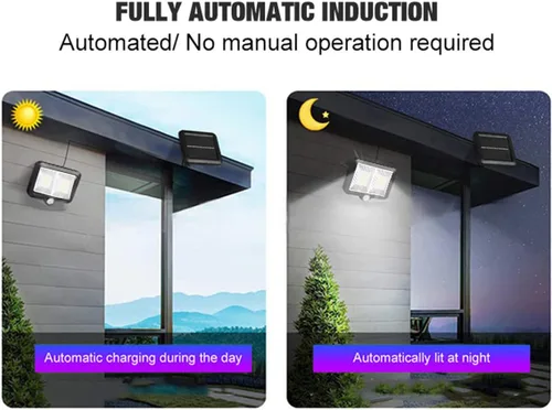 Vista 3 de Lámpara dual de 98 LED, luces solares de inundación con 98 LED, detector de movimiento, cable de 16.5 pies, luces LED impermeables IP65 para puerta