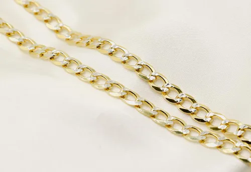 Vista 4 de PORI JEWELERS Cadena cubana de oro de 18 quilates sobre plata de ley 925 maciza con corte de diamante de dos tonos, 0.118in, 0.157in, 0.177in