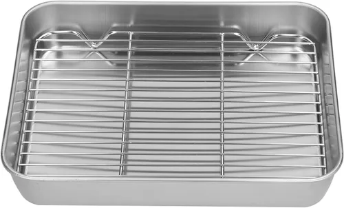 Vista 6 de Bandeja para asar, bandeja rectangular de acero inoxidable para hornear y estante para cocinar hornear (9.3 x 6.9 x 2.0 in)