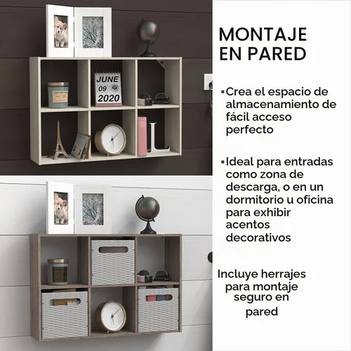 Vista 4 de ClosetMaid 5430 Mini organizador de escritorio o montaje en pared de 6 cubos, nogal blanqueado Nuez blanqueada