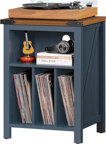 Vista 8 de Joaxswe Soporte para tocadiscos con almacenamiento de discos de vinilo, capacidad para hasta 160 álbumes, mesa giratoria grande de madera, estante