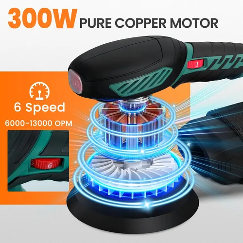 Vista 3 de HYCHIKA Lijadora orbital aleatoria de 5 pulgadas, lijadora eléctrica de palma de 13000 RPM con 6 velocidades variables, potente motor, 12 papeles