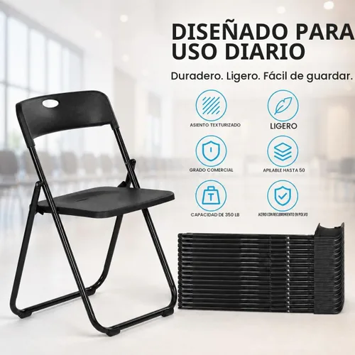Vista 4 de Paquete de 6 sillas plegables de plástico negro, silla plegable Nuevo Negro