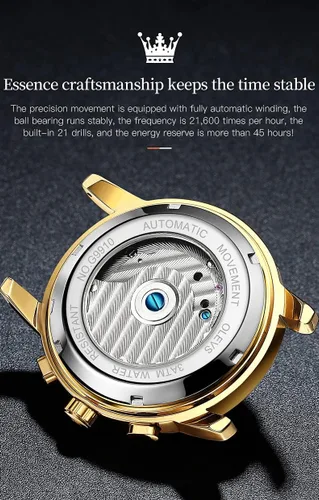 Vista 35 de OLEVS Relojes automáticos para hombre, oro de lujo, vestido de diamantes de cuerda automática, esqueleto mecánico, Tourbillon, reloj de pulsera