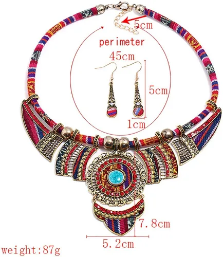 Vista 7 de HENGYID Conjunto de collar bohemio para mujer Collar étnico de diamantes de imitación multicolor grueso