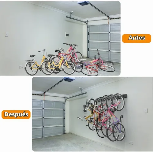Vista 7 de WALMANN - Ganchos de bicicleta para pared de garaje, estante de almacenamiento para 6 bicicletas, ahorro de espacio