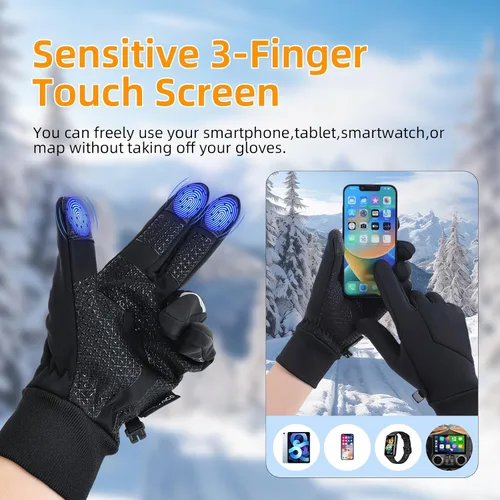 Vista 3 de Ryaco Guantes térmicos de invierno para hombres y mujeres, guantes cálidos con aislamiento para clima frío, impermeables, pantalla táctil