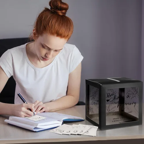 Vista 7 de Pajean - 50 tarjetas de memoria para celebrar la vida, caja de tarjetas con ventanas transparentes, caja de memoria para funeral, boda, cumpleaños