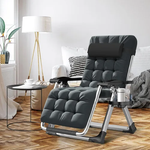 Vista 2 de ABORON Silla Zero Gravity, reclinable ajustable para exteriores con cojín extraíble, reposacabezas y bandeja lateral, silla de descanso plegable