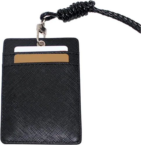 Vista 2 de Boshiho. Funda vertical, de piel, para tarjeta de identificación con cordón resistente., Negro