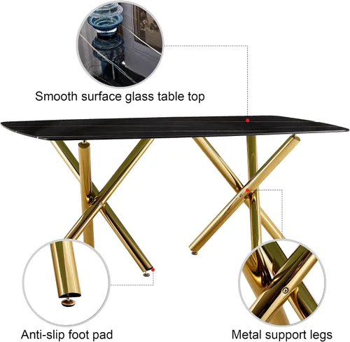 Vista 5 de HomVent Juegos de mesa de comedor modernos de mármol para 6, mesa de cocina de mármol con mesa rectangular de mármol y 6 sillas de piel sintética, 7