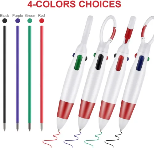 Vista 3 de Bolígrafos retráctiles, 12 bolígrafos multicolor 4 en 1 de 0.039 pulgadas con clip de mosquetón, bolígrafos de regalo para oficina, suministros