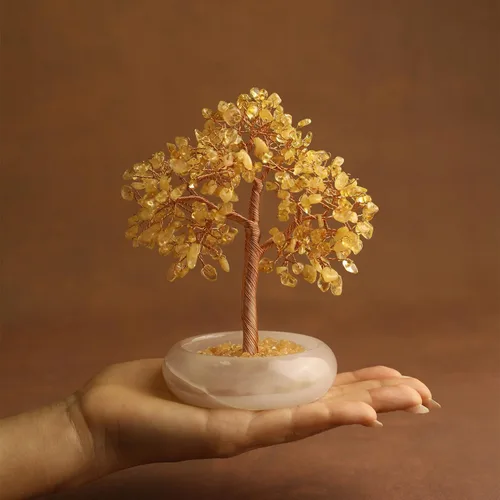Vista 2 de Árbol bonsái de cristal citrino, escritorio de oficina, decoración de sala de estar, planta de árbol Fengshui de dinero de la suerte, regalos