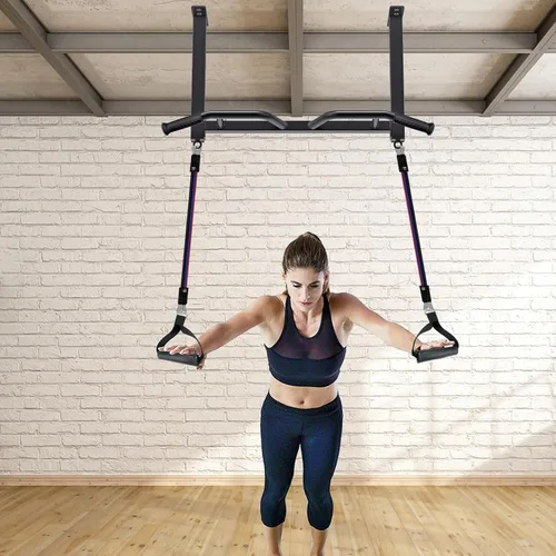 Vista 4 de Kipika 32" Ceiling Mounted Pull Up Bar - Heavy Duty, Highly Adjustable, Multifunctional Chin Up Bar - Home Gym System with Punching Bag Hanger and