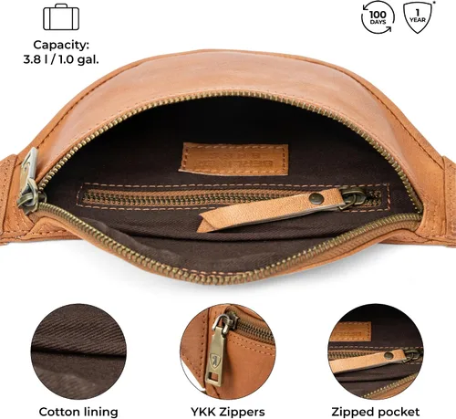 Vista 4 de Berliner Bags Cangurera de cuero genuino vintage Kai, bolso de cinturón, bandolera bandolera para hombres y mujeres - marrón