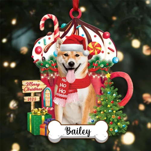 Vista 94 de Akita1 - Adorno personalizado para perro, adorno de perro con nombre personalizado, plano impreso en 2D, acrílico colgante, Papá Noel y perro