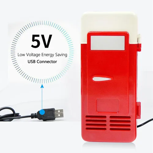 Vista 6 de Riloer Mini refrigerador portátil para automóvil, 5 V 10 W, enfriador y calentador de ahorro de energía, mini refrigerador USB LED con luz LED