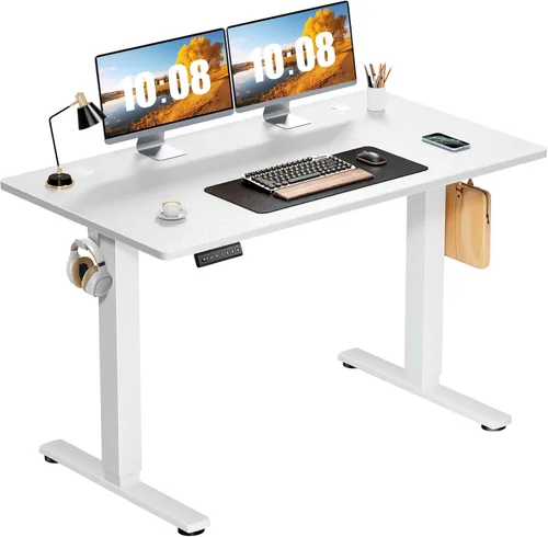 Vista 14 de DUMOS Escritorio eléctrico de pie de 40 pulgadas con altura ajustable, estación de trabajo para computadora para trabajar sentado o de pie, mesa
