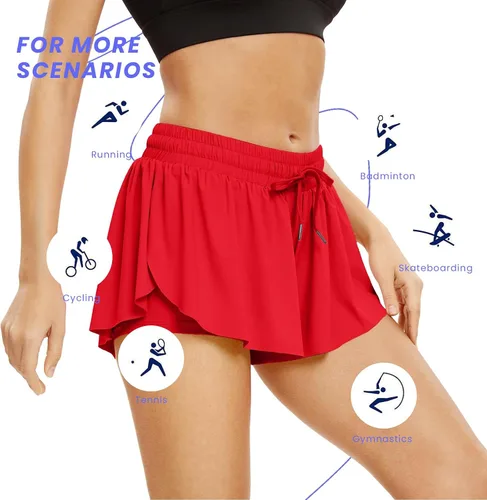 Vista 6 de Paquete de 3 pantalones cortos fluidos para niñas con bolsillos, 2 en 1, faldas de mariposa fluidas para jóvenes, pantalones cortos para correr