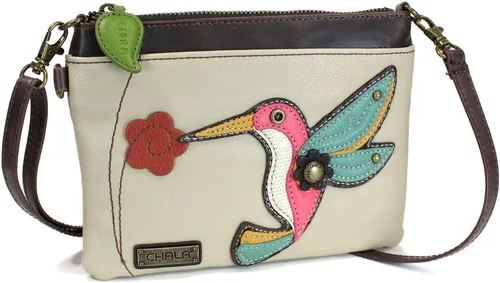 Vista 14 de CHALA Mini bandolera/bolso con correa convertible elegante, compacto, versátil Loro azul - Gris cálido