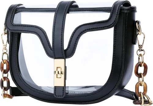 Vista 4 de KKXIU Bolso cruzado transparente para mujer, de piel vegana, aprobado para estadios, para concierto, al hombro, deportivo, bolso transparente