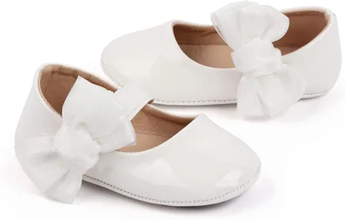 Vista 4 de Uineky Zapatos de vestir para bebés y niñas recién nacidas, zapatos planos estilo Mary Jane, antideslizantes, ligeros, suela suave, zapatos de boda