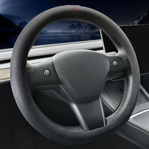 Vista 2 de Carodi Funda de gamuza para volante de automóvil, adecuada para funda de volante Tesla Model 3/Model Y