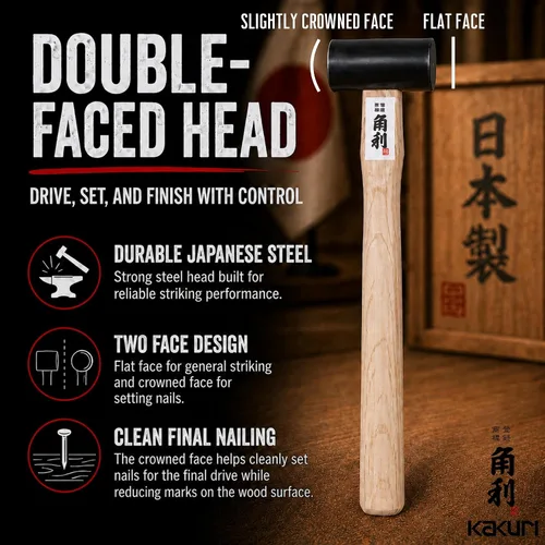 Vista 4 de KAKURI Martillo cincelado de 8 oz (225 g) Martillo Daruma japonés para carpintería, herramienta de carpintero para cincelar, talla de madera, cara
