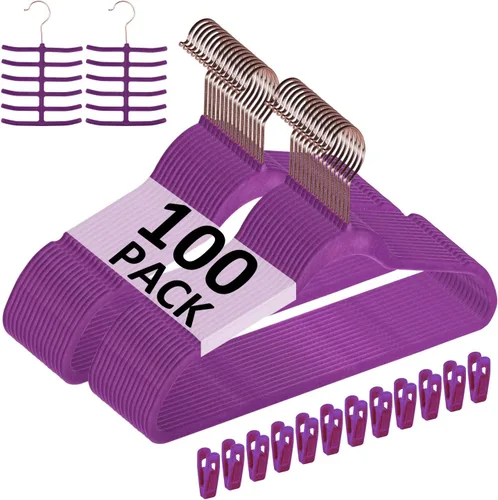 Vista 27 de VECELO Perchas de terciopelo de alta calidad resistentes (paquete de 30), antideslizantes y ahorran espacio con 6 clips para los dedos y soporte