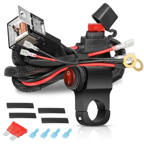 Vista 8 de OFFROADTOWN Kit de arnés de cableado para barra de luz LED de 1 cable con interruptor de manillar de motocicleta 7/8" 12V 40A Relé Fusible Arnés