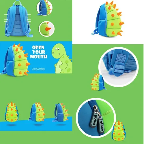 Vista 5 de yisibo Mochila de dinosaurio para niños y niñas, ligera, impermeable, preescolar, viajes, para niños y niñas, para niños de 2 a 7 años