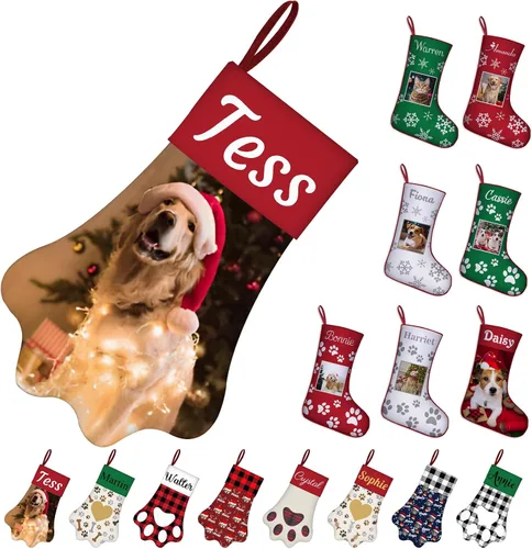 Vista 40 de Medias de Navidad de raza de perro personalizadas con texto de nombre, regalos de decoración de calcetines de Navidad personalizados para perros