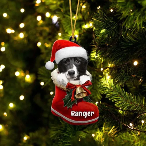 Vista 81 de Amantes de los perros de Navidad – Akita Inu Dog in Santa Boot Adorno de Navidad, adorno personalizado en forma 2D, adorno de Navidad, personaliza