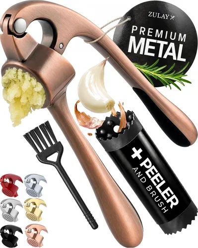 Vista 18 de Zulay Kitchen - Prensa de ajo de metal para cocina, acero inoxidable, color plateado 01 - Plata alfa