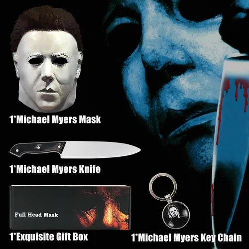 Vista 6 de Lucasou Máscara de Michael Myers original para adultos, máscara de miedo para Halloween, máscara de látex para cosplay, baile de graduación, disfraz
