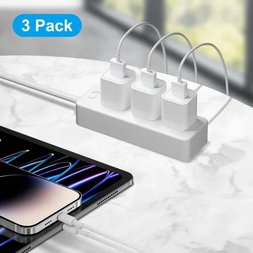 Vista 7 de Cargador para iPhone – Paquete de 3 Adaptadores de Cubo Bloque Cargador de Pared USB con Cable de Carga Rápida USB de 6 ft Compatible con iPhone 14