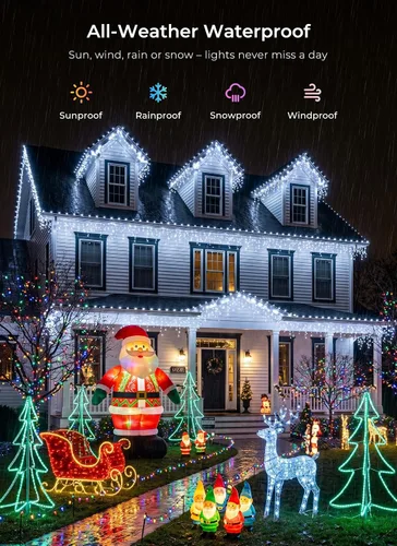 Vista 5 de Luces de Navidad de carámbano para exteriores, 40 pies, 432 LED, impermeables, para exteriores, 8 modos de iluminación, con control remoto