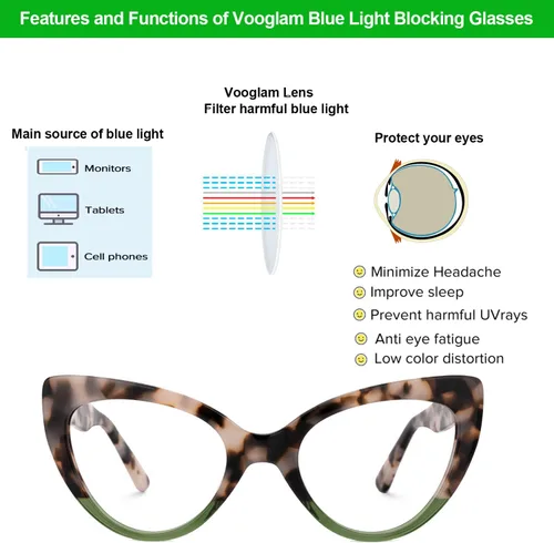 Vista 4 de VOOGLAM Lentes elegantes con bloqueo de luz azul para mujer, antifatiga ocular, ojos secos, gafas