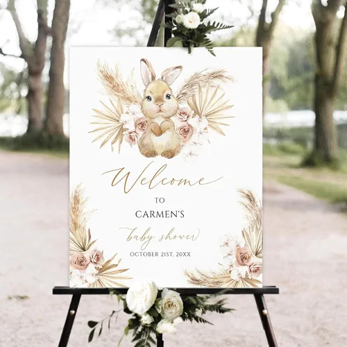 Vista 20 de Cartel de bienvenida personalizado para baby shower, cartel de bienvenida floral de niña, póster de bienvenida de rubor rosa Versión #1