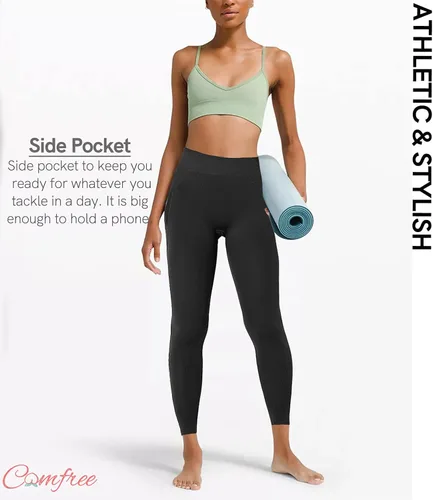Vista 4 de COMFREE Pantalones de yoga de cintura alta con bolsillos con control de abdomen leggings de entrenamiento sensación desnuda ultra suaves sin