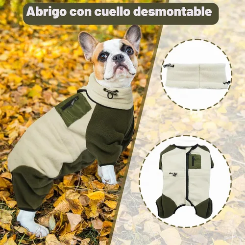 Vista 2 de DENTRUN - Abrigo de invierno para perros pequeños, chaqueta de forro polar cálido con cuello alto extraíble, suéter acogedor para cachorros en clima