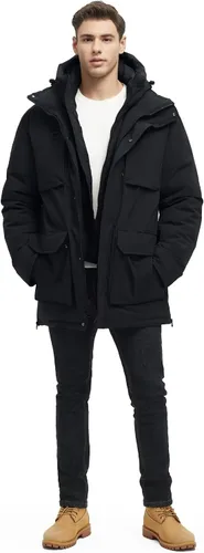 Vista 6 de Chaquetas largas de invierno para hombre, parka impermeable de dos piezas con capucha, abrigos cálidos de nieve con capucha