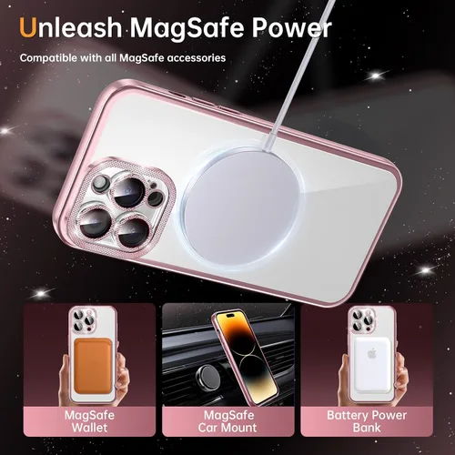 Vista 5 de Funda para iPhone 14 Pro Max con protector de lente de cámara integrado [diseño único de textura de diamante] [magnético superfuerte] Funda delgada