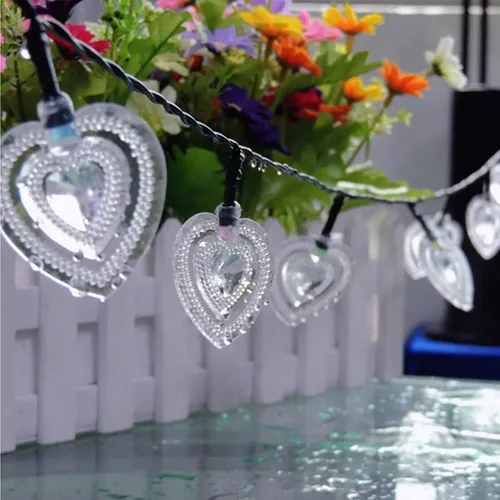 Vista 8 de Luces solares de corazón para exteriores, impermeables, de 16.4 pies, 20 luces LED, corazón de amor, día de San Valentín, 8 modos de iluminación